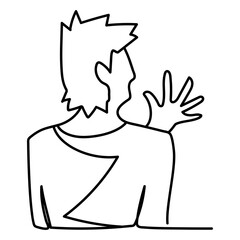 back view man showing hand continuous line style