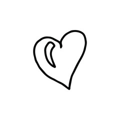 Isolated element on a white background. Heart symbol with lens flare in hand-drawing. Vector. Doodle. Heart in one line. Black and white image. Suitable for postcards, design element, poster.