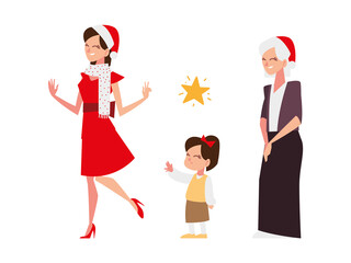 christmas people, woman grandma and girl celebrating season party