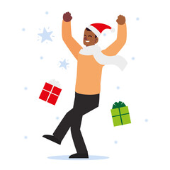christmas people, celebrating man with gift boxes season winter