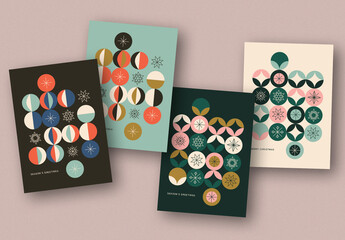 Holiday Card Layout Set with Geometric Elements