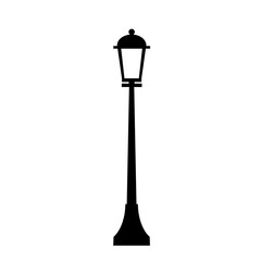 Street lamp in retro style. Black silhouette pattern on a white background. Vector isolated illustration.