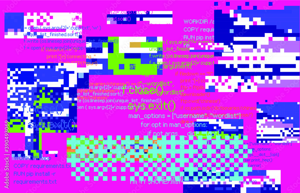 Poster abstract pixelated retro background in 8-bit retrowave style. conceptual illustration of steganograp