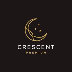 elegant  golden crescent moon and star logo design line icon vector in luxury style outline linear