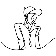 young man wearing sport cap continuous line, isolated design