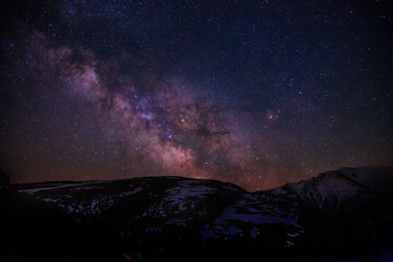Milky Way Galaxy with stars and mountain landscape