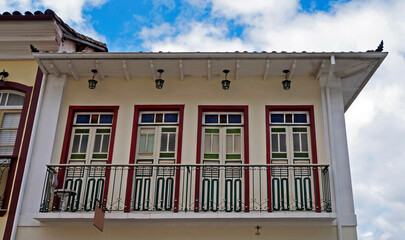 Colonial balconies on facade in Ouro Preto, Brazil