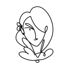 woman with flower in hair continuous line, isolated design