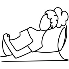 woman lying in the bed with pillow, continuous line style