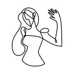woman waving hand portrait continuous line, isolated design