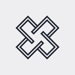 Complex Geometric Contemporary Element. Logo Template Design for Business Corporate Sign. Abstract Merged Figures for Web Design, Mobile App, or Info Graphics on Gray Backdrop