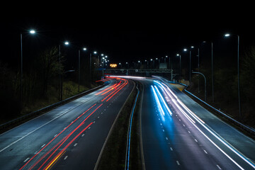 Fototapeta na wymiar Motorway long exposure night time traffic cars