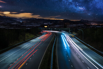Motorway night time traffic long exposure scenic sunrise