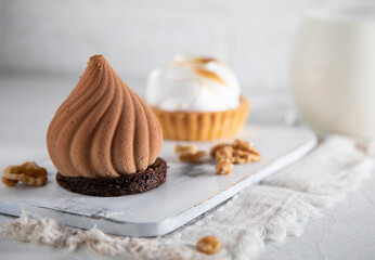Coffee cake on white cutting board