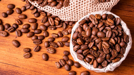Homemade cafe fresh hot espresso in steam white mug cup brew from organic sustainable coffee shop drink roasted brown bean with recycle disposable paper package with refresh aroma