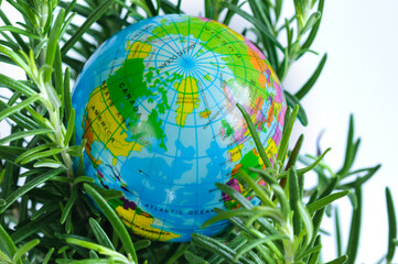 Planet Earth is buried in green vegetation. The concept of ecology and saving our world