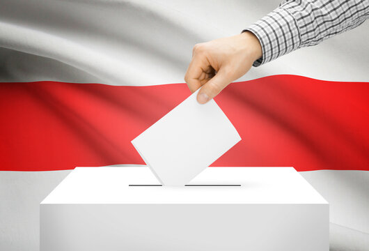 White male holding flag. Voting concept - Belarus
