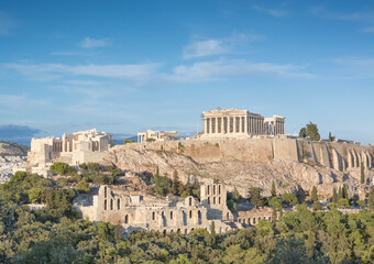 Naklejka premium View in Athens on the Acropolis, Parthenon in the early evening