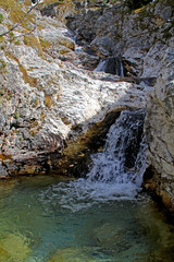 ruscello nella roccia in Val Las Sties nel gruppo del Sella; Dolomiti, Trentino