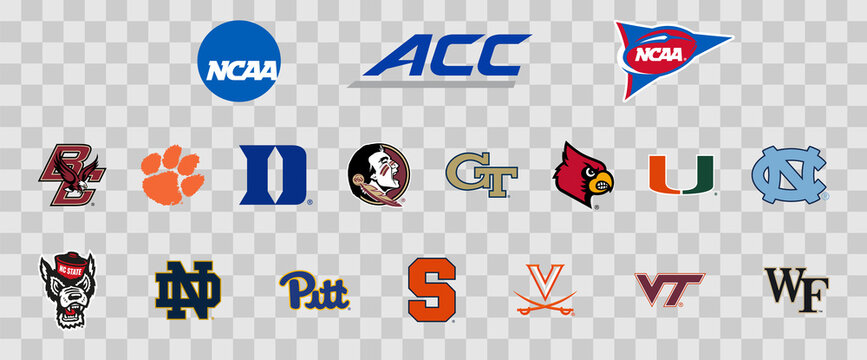 Logos of the ACC colleges of the NCAA. Scalable Vector image.