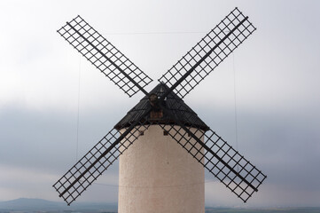 Traditional windmill, famous 'giants' fought by Don Quixote in Campo de Criptana, La Mancha, Spain