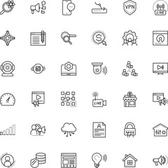 internet vector icon set such as: sign symbol-live video, photo, free, financial, innovation, panel, vpn, inventions, file, low, teacher, avatar, gauge, steal, car, speed, temperature, automated