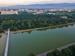sunset panorama of Rowing Venue in city of Plovdiv, Bulgaria