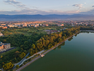 sunset panorama of Rowing Venue in city of Plovdiv, Bulgaria
