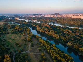 sunset panorama of Rowing Venue in city of Plovdiv, Bulgaria