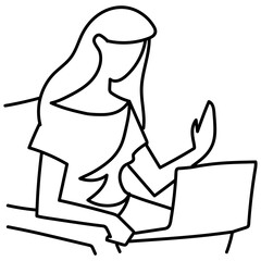 woman with laptop working, continuous line style