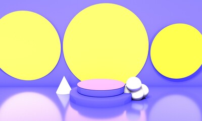 Podium with background yellow cercles. 3d illustration