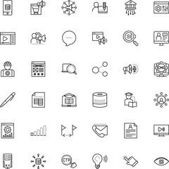 internet vector icon set such as: banking, ppc, chip, conversation, player, interaction, desk, cyber, audience, tech, web page, notepad, tube, flag, slider, inspect, cms, programming, integration