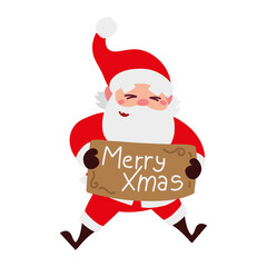 christmas santa claus with lettering in board cartoon character
