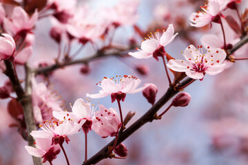 Fototapeta na wymiar flowers of red cherry blossom