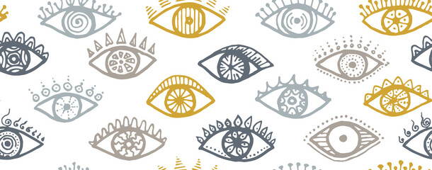Doodle female eyes tribal repeatable ornament. 