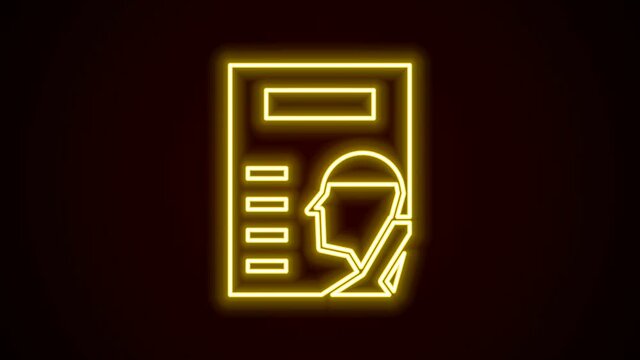 Glowing neon line Cinema poster icon isolated on black background. 4K Video motion graphic animation
