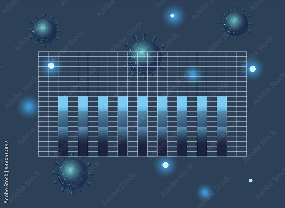 Poster covid 19 virus stats bars chart gradient style icon vector design