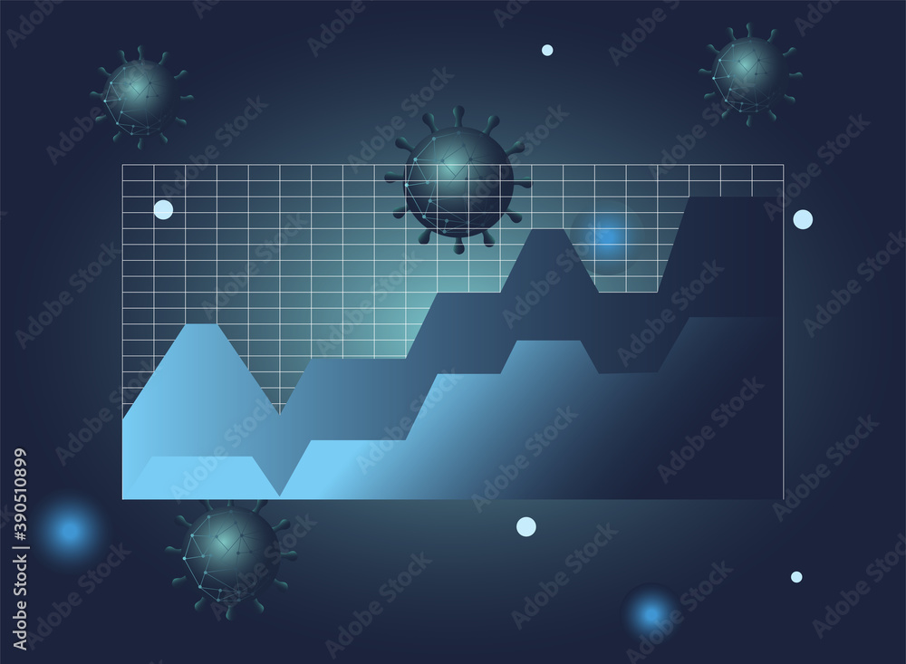 Poster covid 19 virus stats area chart gradient style icon vector design