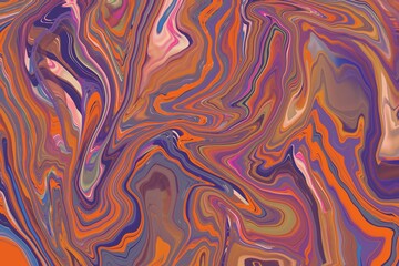 Obraz premium Liquid Abstract Fluid vibrant paint colors marbeling swirls of paints and inks of Deep dark and bright artistic colors, green, brown, red, orange, blue, cerise, purple