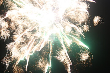 Close up of Green and Golden Sparkling Fireworks