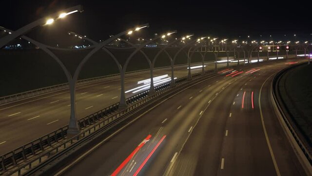 highway at night time-lapse, zoom in, 4k DCI 60fps