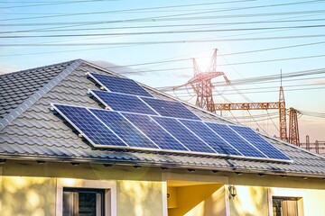 alternative energy background . lots of apartment building with solar panels, green energy