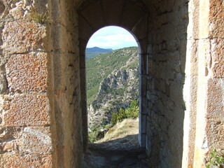 Chateau de Termes, view from the ancient ruins of Cathar castle in the mountains of the Aude region of southern France