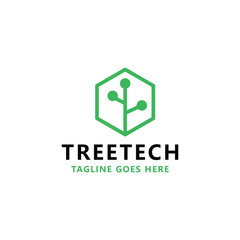 Tree Tech With Geometric style Logo design Vector