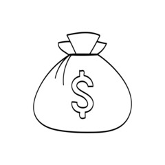 Money bag with dollars sign, concert of rich and greed, coloring page monochrome element