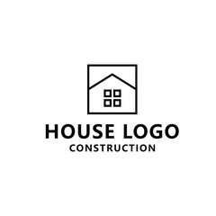 House Building With Monoline style Logo design Vector