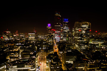 Fototapeta na wymiar London city night skyline drone view 
