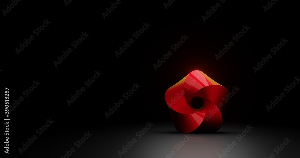 Poster abstract artistic object in focus with spotlight and dark background. 3d rendering illustration with