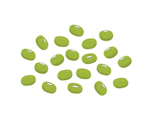 Pile of mung beans, green gram or maash isolated on white background. Vector flat illustration.