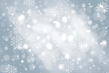 Naklejka na ściany i meble Gray abstract background. white light and snowflakes bokeh winter for Christmas new year blurred beautiful shiny lights use for card banner wallpaper backdrop and your product.